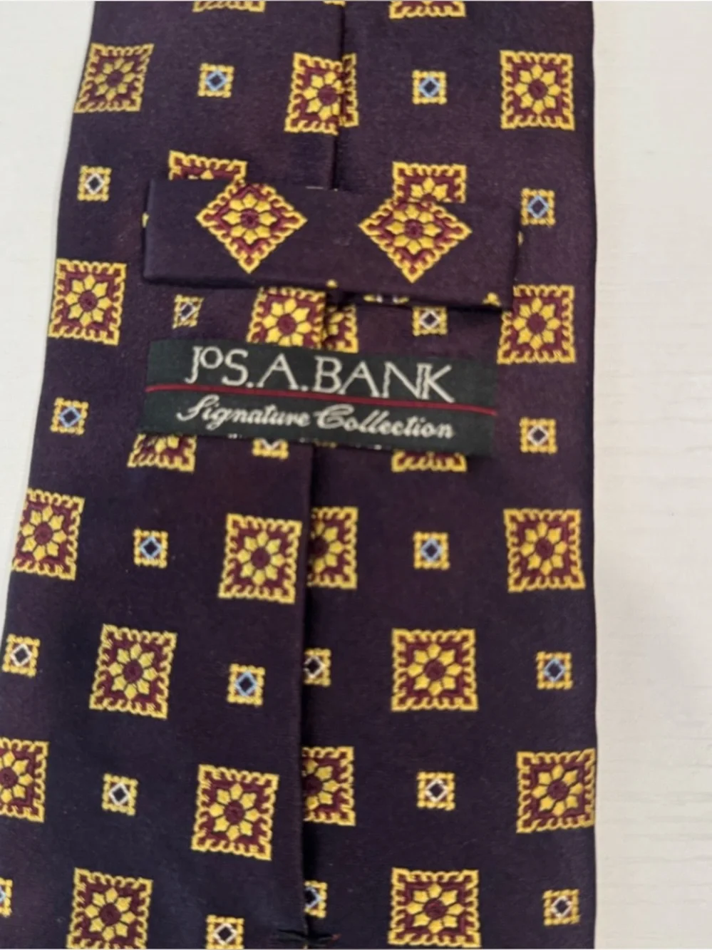 J.A.S. Bank Men’s Burgundy Tie with Gold Square Medallions